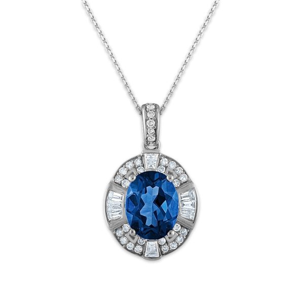 9X7MM Oval London Blue Topaz and Diamond 18-inch Pendant in 10KT White Gold Cheap