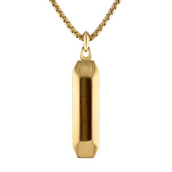 Bulova Yellow Stainless Steel and Tiger Eye 26-inch Pendant Online Sale