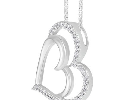 1 10 CTW Diamond Heart 18-inch Pendant in Sterling Silver For Sale