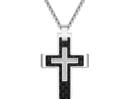 Titán by Adrian Gonzalez Stainless Steel 1 10 CTW Diamond 27X42MM 24-inch Carbon Fiber Cross Pendant Online Sale