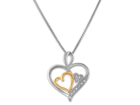 Diamond Accent Double Heart 18-inch Pendant in Two-Tone Sterling Silver For Discount