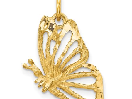 10KT Yellow Gold 25X12MM Diamond-cut Butterfly Pendant. Chain Not Included For Sale