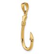 14KT Yellow Gold 33X12MM FIshing Hook Pendant. Chain Not Included For Cheap