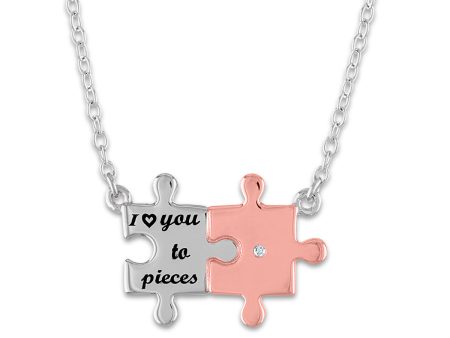 Diamond Accent -inchI Love U to Pieces-inch Pendant in Rose Gold Plated Sterling Silver on Sale