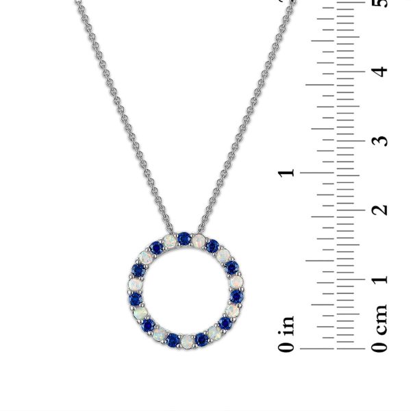 2MM Round Blue Sapphire and Opal 18-inch Circle Pendant in Rhodium Plated Sterling Silver Supply