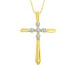 10KT Yellow Gold Diamond 18X12MM 18-inch Diamond Accent Cross Pendant For Sale