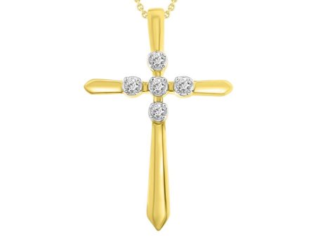 10KT Yellow Gold Diamond 18X12MM 18-inch Diamond Accent Cross Pendant For Sale