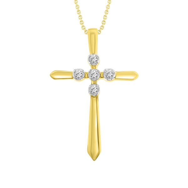 10KT Yellow Gold Diamond 18X12MM 18-inch Diamond Accent Cross Pendant For Sale