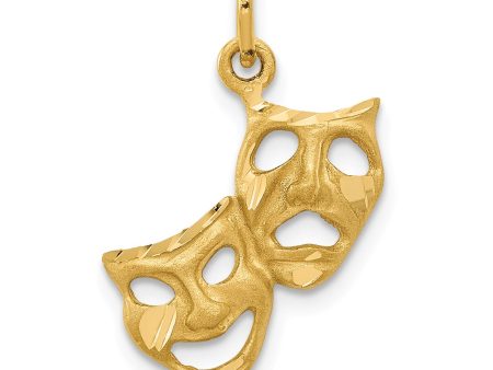 14KT Yellow Gold 12X14MM Diamond-cut Comedy Tragedy Pendant. Chain Not Included Supply