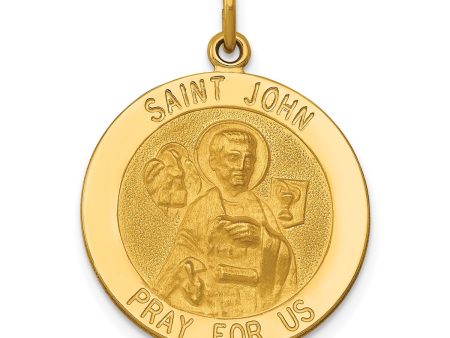 14KT Yellow Gold 27X19MM Medal Saint John Pendant. Chain Not Included Hot on Sale