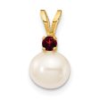 7MM Round Pearl and Garnet Pendant in 14KT Yellow Gold. Chain not Included Online