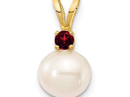 7MM Round Pearl and Garnet Pendant in 14KT Yellow Gold. Chain not Included Online