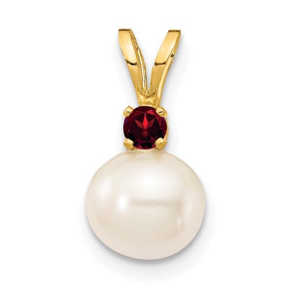 7MM Round Pearl and Garnet Pendant in 14KT Yellow Gold. Chain not Included Online