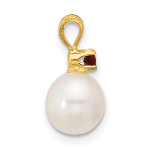 7MM Round Pearl and Garnet Pendant in 14KT Yellow Gold. Chain not Included Online