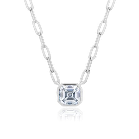 Crislu Platinum Plated Sterling Silver Asscher Cubic Zirconia Solitaire 16-18-inch Pendant Supply