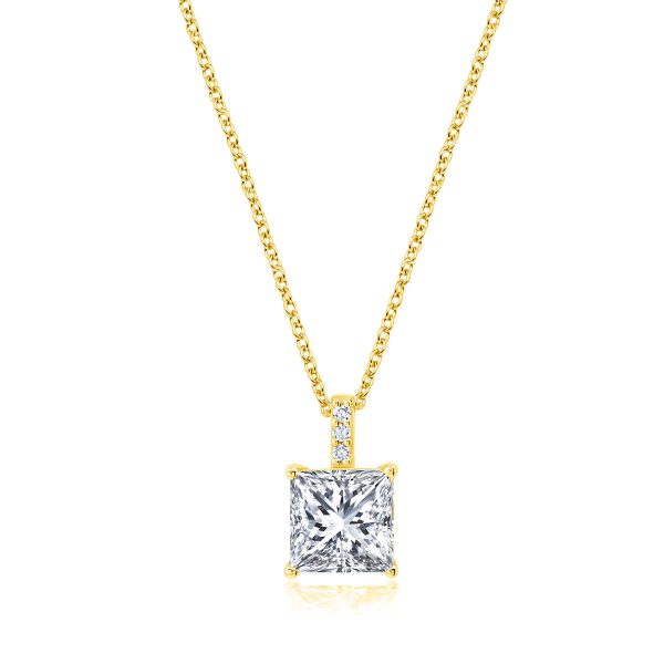 Crislu 18KT Yellow Gold Plated Sterling Silver Princess Cut Cubic Zirconia Solitaire 16-18-inch Pendant Online now