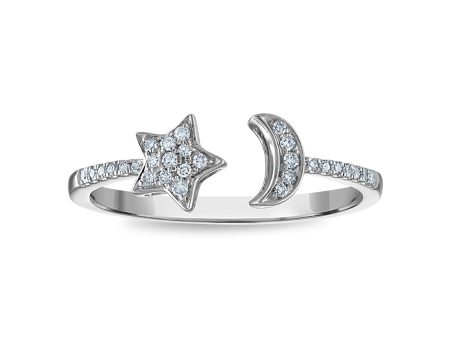 1 10 CTW Diamond Star and Moon Ring in 10KT White Gold Online now