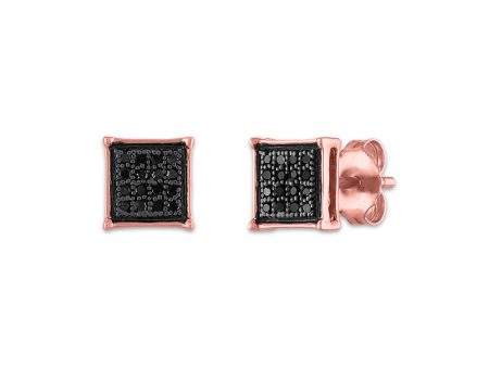 1 10 CTW Diamond Cluster Stud Treated Black Earrings in 10KT Rose Gold For Discount