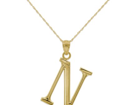 10KT Yellow Gold 18-inch 30MM Initial Pendant; Initial N Sale