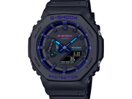 G-Shock with 46X42 MM Black Round Dial Resin Band Strap. GA2100VB-1A Fashion