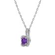 5MM Round Amethyst and White Sapphire Birthstone Flower Halo Pendant in Sterling Silver Fashion