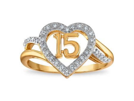 1 12 CTW Diamond Quinceanera Heart Ring in 10KT Yellow Gold Cheap