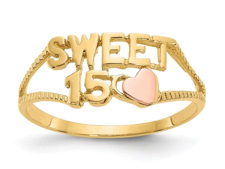 14KT Yellow and Rose Gold Heart Quinceanera Sweet 15 Ring; Size 6 Online