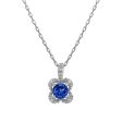 5MM Round Sapphire and White Sapphire Birthstone Flower Halo Pendant in Sterling Silver Online now