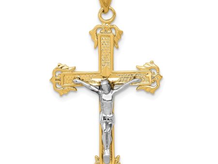 14KT White and Yellow Gold 40X22MM Diamond-cut Crucifix Cross Pendant. Chain Not Included Online Sale