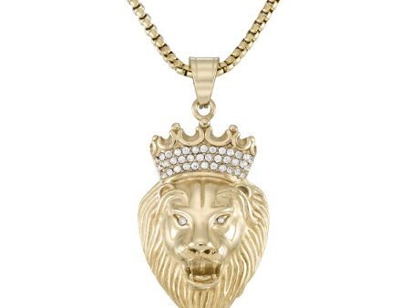 King by Simone I Smith Yellow Stainless Steel and Crystal 40X25MM 24-inch Lion With Crown Pendant For Cheap