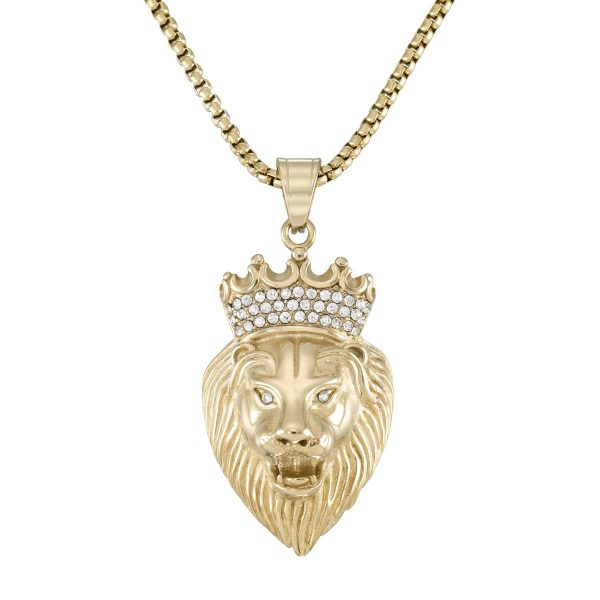 King by Simone I Smith Yellow Stainless Steel and Crystal 40X25MM 24-inch Lion With Crown Pendant For Cheap