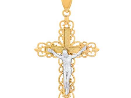 Roberto Martinez 14KT White and Yellow Gold 47X27MM Crucifix Cross Pendant. Chain Not Included Supply