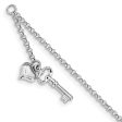 14k White Gold Adj Polished Puffed Heart Key 9in Plus 1in ext. Anklet on Sale