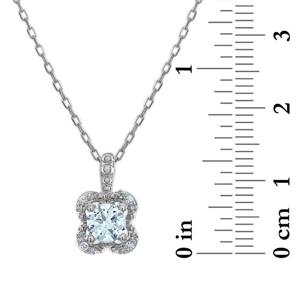 5MM Round Aquamarine and White Sapphire Birthstone Flower Halo Pendant in Sterling Silver Online now