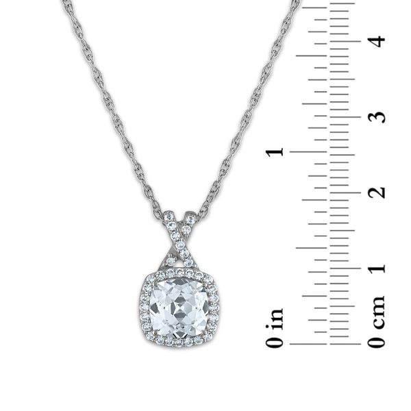 7MM Cushion Sapphire and White Sapphire Halo Fashion 18-inch Pendant in Rhodium Plated Sterling Silver Online Sale