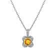 5MM Round Citrine and White Sapphire Birthstone Flower Halo Pendant in Sterling Silver on Sale