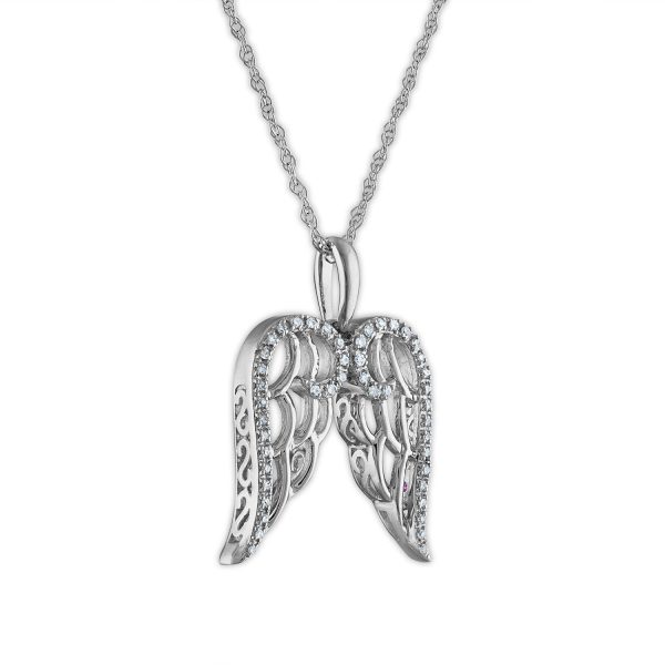 LoveSong 1 12 CTW Diamond Angel Wings 18-inch Pendant in Sterling Silver For Discount