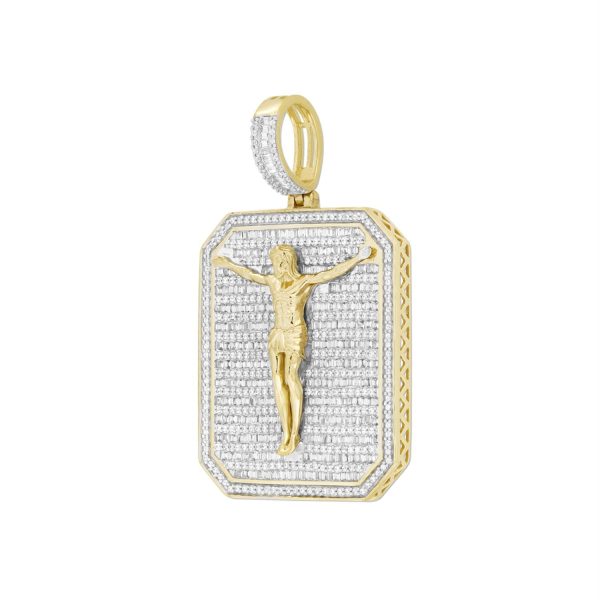 10KT Yellow Gold 2-1 2 CTW Diamond 47X29MM Crucifix Pendant. Chain Not Included For Cheap