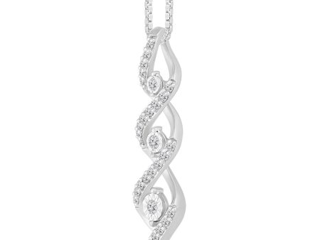 1 4 CTW Diamond Three Stone Pendant in Sterling Silver Hot on Sale