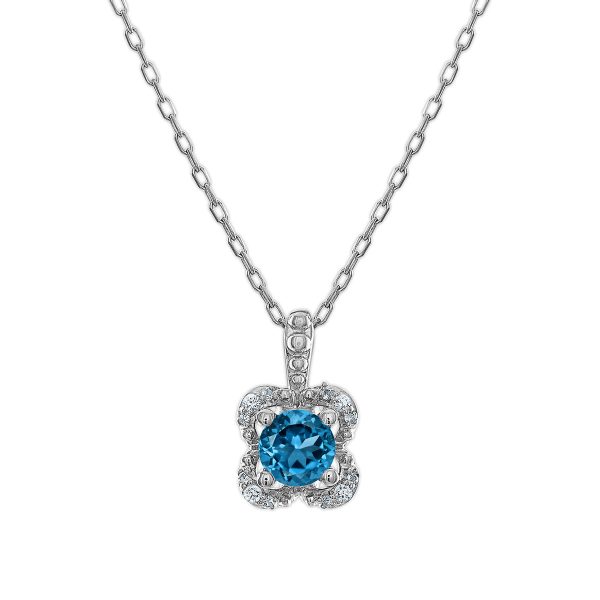 5MM Round Topaz and White Sapphire Birthstone Flower Halo Pendant in Sterling Silver Hot on Sale