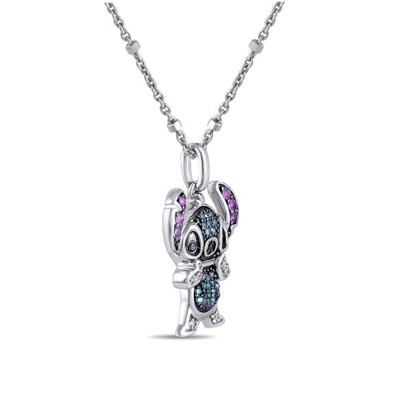 Disney Jewels Diamond Accent Lilo and Stitch Pendant in Sterling Silver For Sale