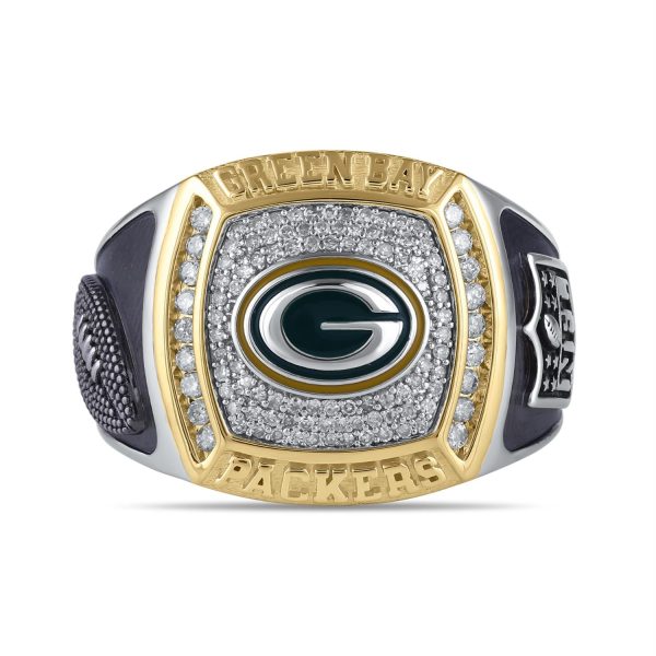 True Fans Fine Jewelry Green Bay Packers 1 2 CTW Diamond Ring in Sterling Silver Online Hot Sale