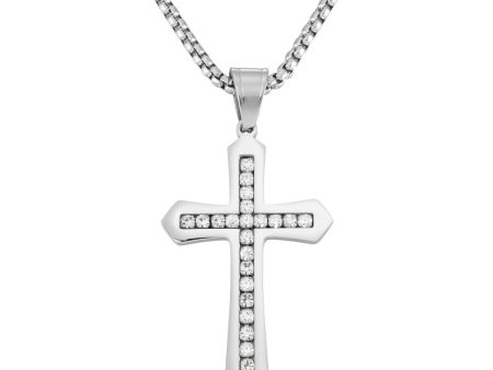 King by Simone I Smith Stainless Steel and Crystal 40X28MM 24-inch Cross Pendant Online Hot Sale