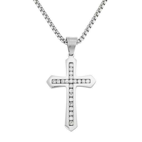 King by Simone I Smith Stainless Steel and Crystal 40X28MM 24-inch Cross Pendant Online Hot Sale