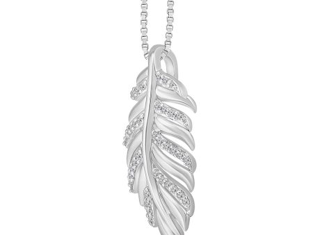 1 10 CTW Diamond Feather 18-inch Pendant in Sterling Silver For Sale