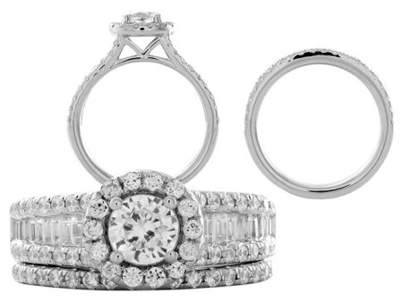 2 CTW Diamond Halo Bridal Set Ring in 14KT White Gold Online now