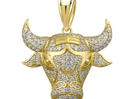 10KT Yellow Gold and Cubic Zirconia 27MM Bull Head Charm. Chain not Included Online now