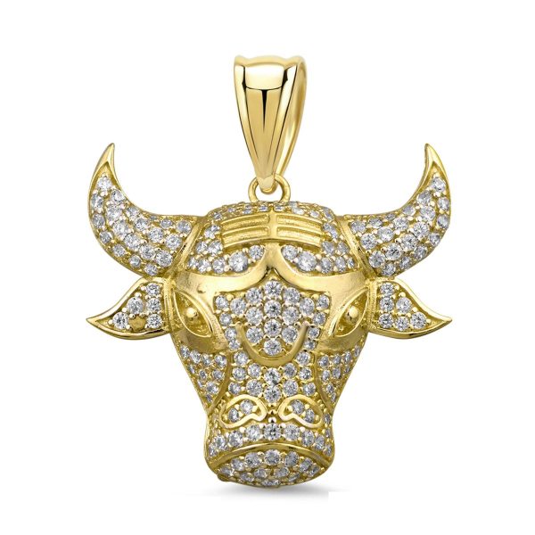 10KT Yellow Gold and Cubic Zirconia 27MM Bull Head Charm. Chain not Included Online now