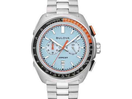 Bulova Racer Chronograph with 42MM Light Blue Dial and Stainless Steel Watch Band. 98B432 Fashion