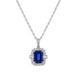 LoveSong EcoLove 8X6MM Emerald Shape Blue Sapphire and Diamond Halo 18-inch Pendant in 10KT White Gold Online Sale